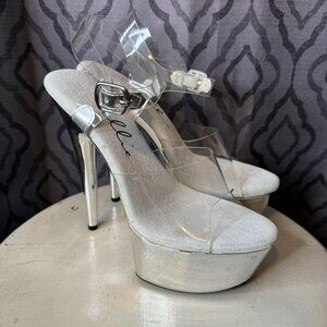 Ellie Chrome Heels Size 7 Silver Bottoms Platform